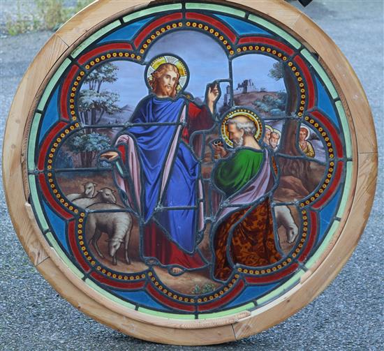 A circular stained glass window W.91cm